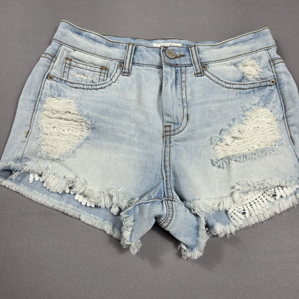 VTG Mudd Wedge Mini Micro Lace Peekaboo Pocket Fray Hem Shorts JR Women's SZ  5